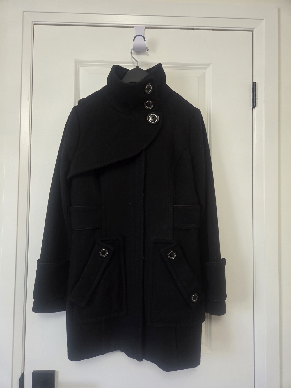 Women's Black High-Collar Button Coat